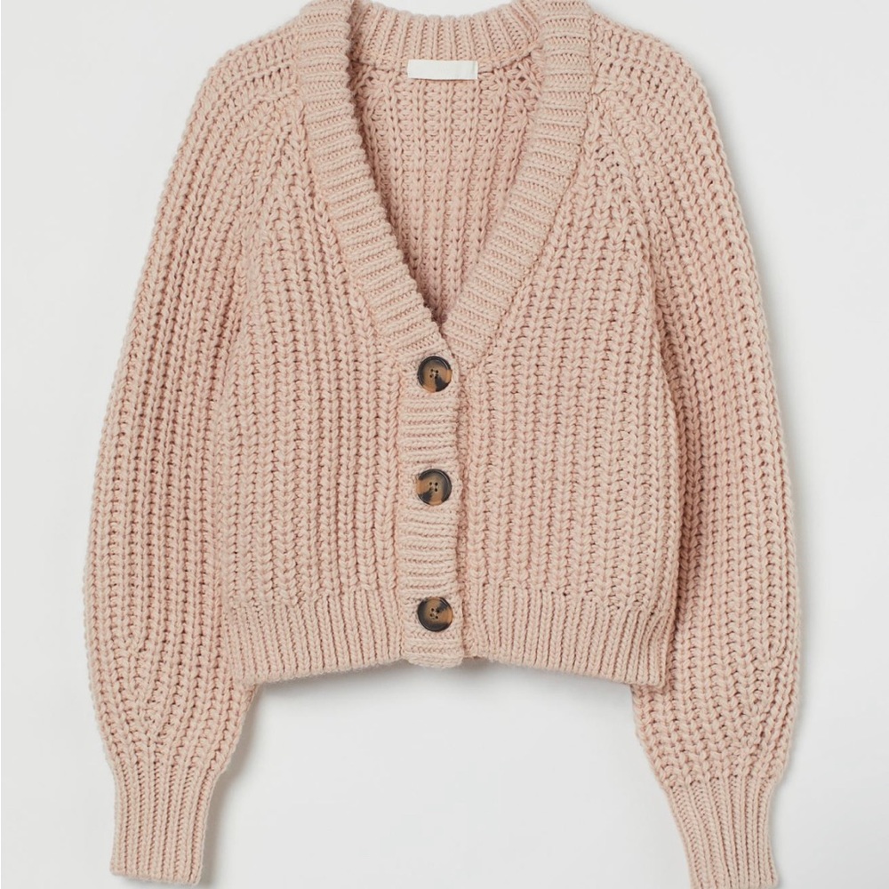 H&M pink rib knit cardigan sweater sz S